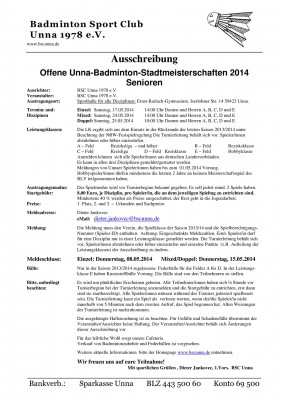 Ausschreibung Stadtmeisterschaften Unna 2014