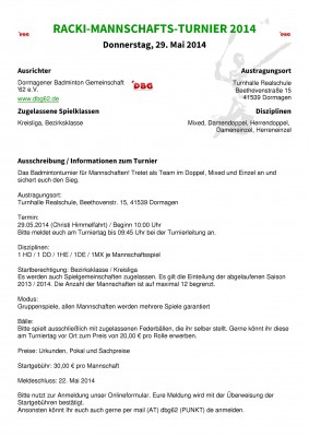 Ausschreibung RACKI-MANNSCHAFTS-TURNIER 2014
