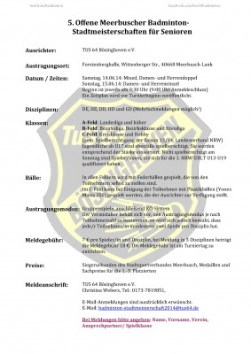 Ausschreibung 5. offene Meerbuscher Stadtmeisterschaft