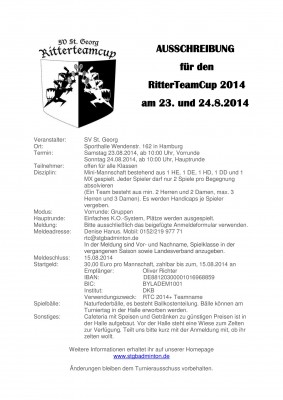 Ausschreibung RitterTeamCup 2014