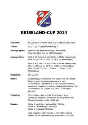 Ausschreibung Reiseland Cup 2014