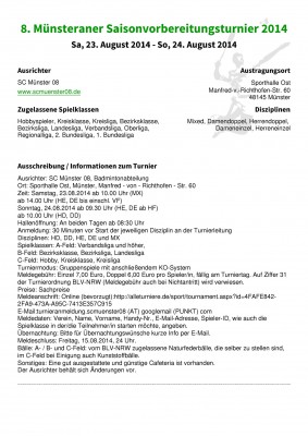 Ausschreibung 8. Münsteraner Saisonvorbereitungsturnier 2014