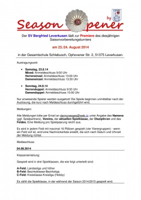 Ausschreibung Season Opener 2014 Leverkusen