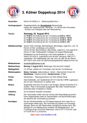 Ausschreibung 3. Kölner Doppelcup 2014