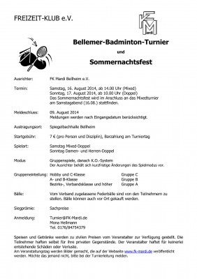 Ausschreibung Bellemer-Badminton-Turnier
