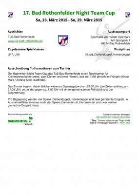 Ausschreibung 17. Bad Rothenfelder Night Team Cup