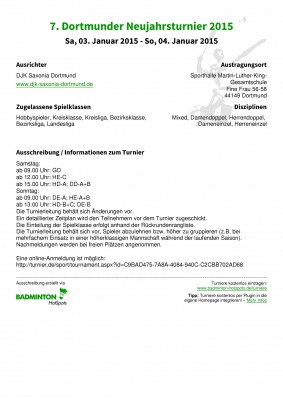 Ausschreibung 7. Dortmunder Neujahrsturnier 2015