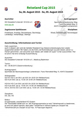 Ausschreibung Reiseland Cup 2015