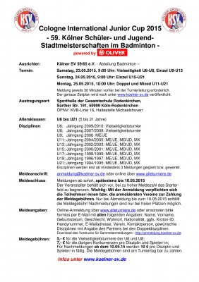 Ausschreibung Cologne International Junior Cup 2015