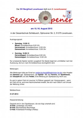 Ausschreibung 2.Leverkusener SeasonOpener 2015
