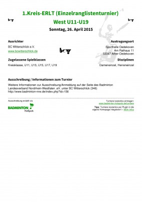 Ausschreibung 1.Kreis-ERLT (Einzelranglistenturnier) West U11-U19