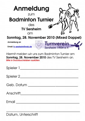 Ausschreibung Badminton Turnier des TV Sersheim 2010