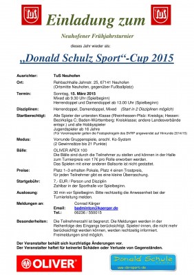 Ausschreibung Donald Schulz Sport - Cup 2015
