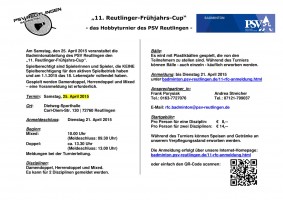 Ausschreibung 11. Reutlinger-Frühjahrs-Cup