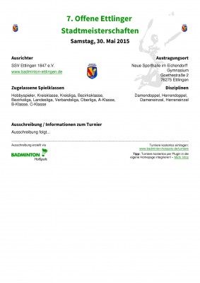 Ausschreibung 7. Offene Ettlinger Stadtmeisterschaften