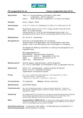 Ausschreibung Yonex Langenfeld Cup 2015