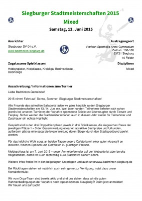 Ausschreibung Siegburger Stadtmeisterschaften 2015 Mixed