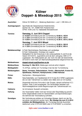 Ausschreibung Kölner Doppel- und Mixedcup 2015