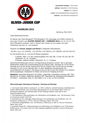 Ausschreibung OLIVER JUNIOR CUP HAMBURG 2015