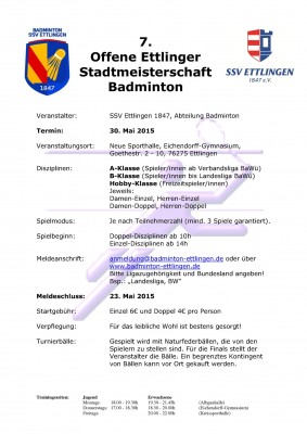 Ausschreibung 7. Offene Ettlinger Stadtmeisterschaften