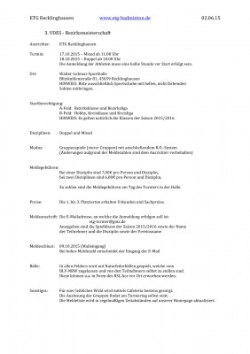 Ausschreibung 3. VDES-Bezirksmeisterschaften