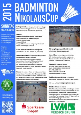 Ausschreibung 7. Badminton-NikolausCup 2015 in Siegen