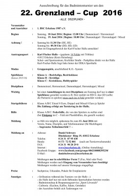 Ausschreibung 22. Grenzland Cup 2016