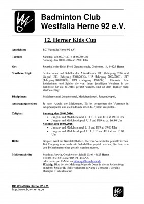 Ausschreibung 12. Herner Kids Cup