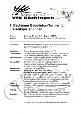 Ausschreibung 7. Bächinger Jedermannturnier
