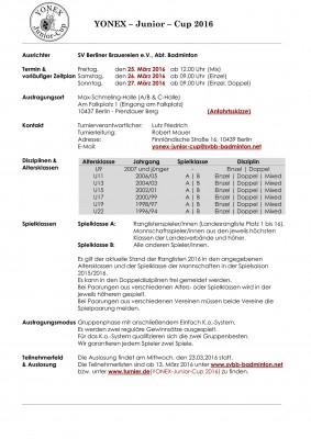 Ausschreibung YONEX-Junior-Cup 2016