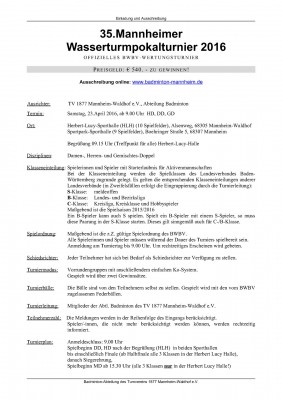 Ausschreibung 35.Mannheimer Wasserturmpokalturnier 2016