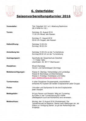 Ausschreibung 6. Osterfelder Saisonvorbereitungsturnier 2016