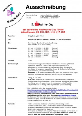 Ausschreibung 2. Shuttle-Cup in Erdweg