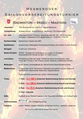 Ausschreibung Mesmeroder Badminton-Mixed-Masters