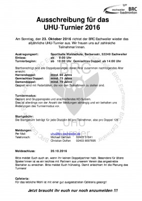 Ausschreibung UHU-Turnier Eschweiler
