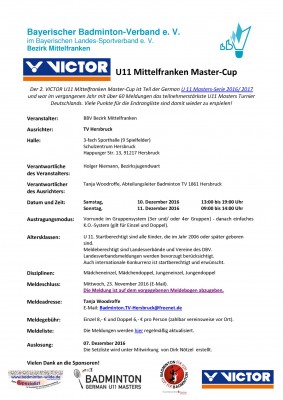 Ausschreibung Victor U11 Mittelfranken Master-Cup