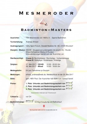 Ausschreibung Mesmeroder Badmintonmasters