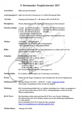 Ausschreibung 9. Dortmunder Neujahrsturnier der DJK Sax. Dortmund