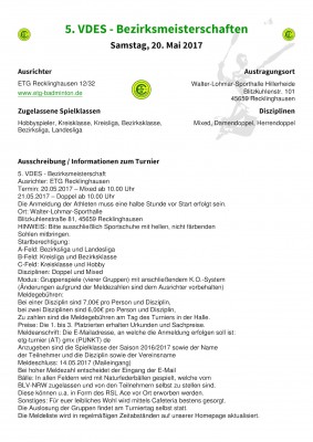 Ausschreibung 5. VDES - Bezirksmeisterschaften