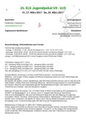 Ausschreibung 25. ELE-Jugendpokal U9 - U19