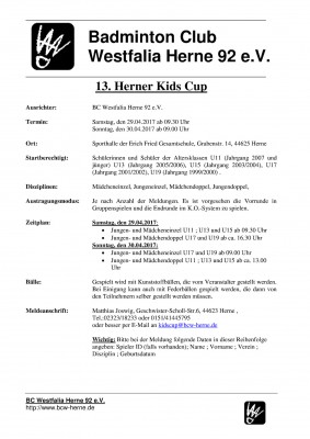 Ausschreibung 13. Herner Kids Cup