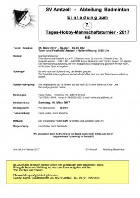 Ausschreibung 7. Tages-Hobby-Mannschaftsturnier des SV Amtzell