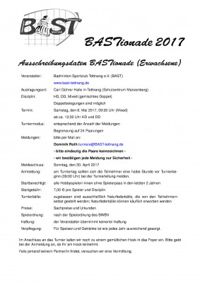 Ausschreibung BASTionade 2017 in Tettnang