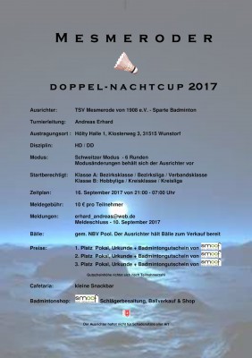Ausschreibung Mesmeroder Doppel Nachtcup 2017