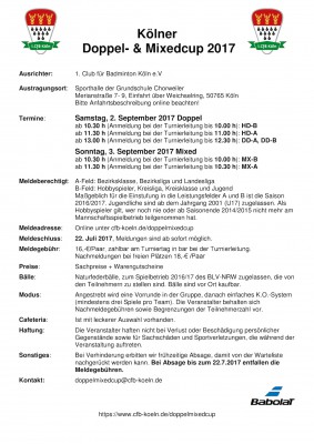 Ausschreibung Kölner Doppel Mixed Cup 2017