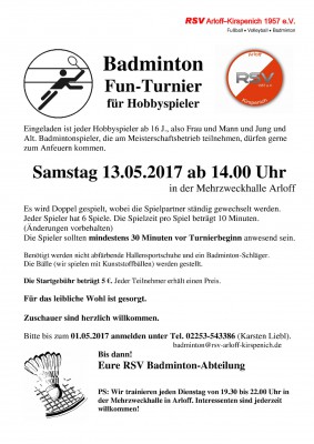 Ausschreibung Fun Turnier für Hobbyspieler