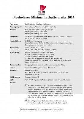 Ausschreibung Neuhofener Minimannschaftsturnier 2017