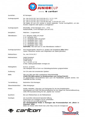 Ausschreibung 15. Tönissteiner Junior Cup