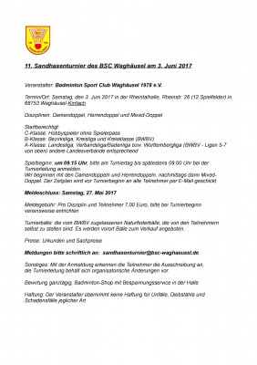 Ausschreibung 11. Sandhasenturnier 2017