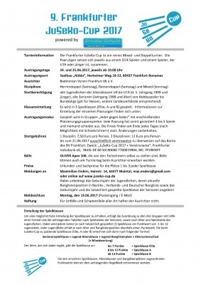 Ausschreibung 9. Frankfurter JuSeKo-Cup 2017 powered by Donald Schulz Sport